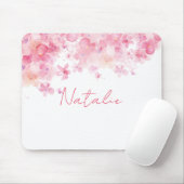 水色フローラピンク名マウスパッド マウスパッド (マウス)