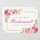 水色フローラピンク赤面金ゴールドブライドメイドHP 招待状 (正面/裏面)