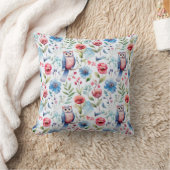 水色フローラフクロウのシームレスパターン クッション (ブランケット)