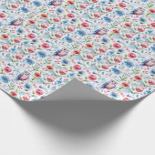 水色フローラフクロウのシームレスパターン ラッピングペーパー (角)