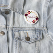 水色フローラブルゴーニュ結婚ー金ゴールドの名前タグ 缶バッジ (インサイチュ)