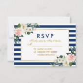 水色フローラブルーストライプウェディングRSVP 出欠カード (正面)