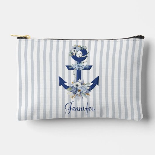 水色フローラブルーストライプ航海のネームchic アクセサリーポーチ (正面)