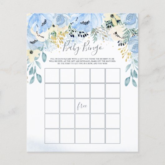 水色フローラブルーベビーシャワービンゴゲーム (正面)