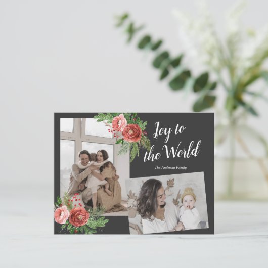 水色フローラホリデーグリーティングファミリー写真P ポストカード (スタンド正面)