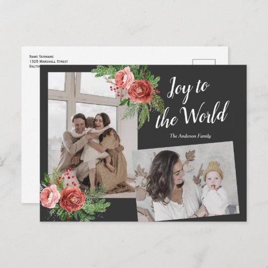 水色フローラホリデーグリーティングファミリー写真P ポストカード (正面/裏面)