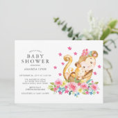 水色フローラママベビーモンキーベビーガールシャワー 招待状 (スタンド正面)