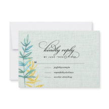 水色フローラミントイエローウェディングRSVPカード