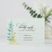 水色フローラミントイエローウェディングRSVPカード 出欠カード (スタンド正面)