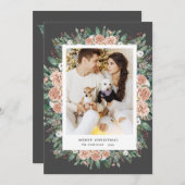 水色フローラメリークリスマスフォトカード シーズンカード (正面/裏面)