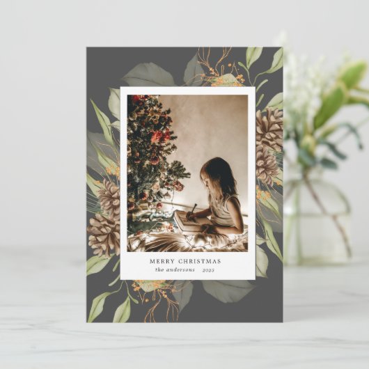 水色フローラメリークリスマスフォトカード シーズンカード (スタンド正面)