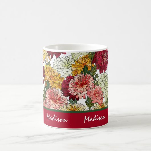 水色フローラモダンカラフル植物名 コーヒーマグカップ (中央)