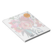 水色フローラモノグラムの銅円クラシック ノートパッド (アングル)