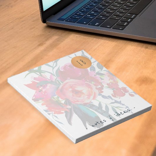 水色フローラモノグラムの銅円クラシック ノートパッド