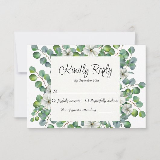 水色フローラユーカリ結婚グリーナリー 出欠カード (正面)