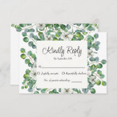 水色フローラユーカリ結婚グリーナリー 出欠カード (正面/裏面)