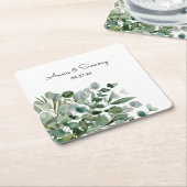 水色フローラユーカリ結婚プス スクエアペーパーコースター (アングル)