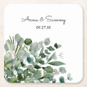 水色フローラユーカリ結婚プス スクエアペーパーコースター (正面)