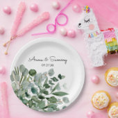 水色フローラユーカリ結婚プス ペーパープレート (パーティー)