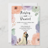 水色フローラロマンチックなカップルエレガントな結婚式 招待状 (正面)