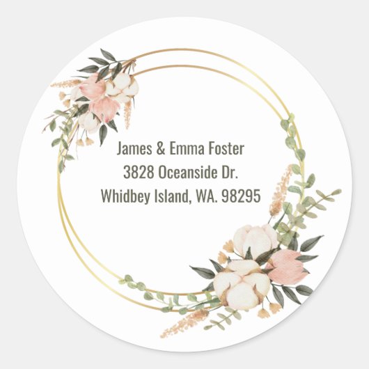 水色フローラ封筒アドレスシール ラウンドシール (正面)