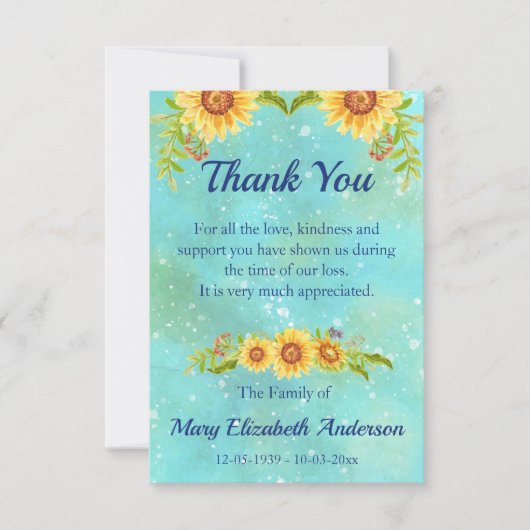 水色フローラ忌引き青 サンキューカード (正面)