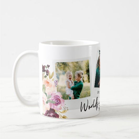 水色フローラ数々の写真世界最高の母 コーヒーマグカップ (左)