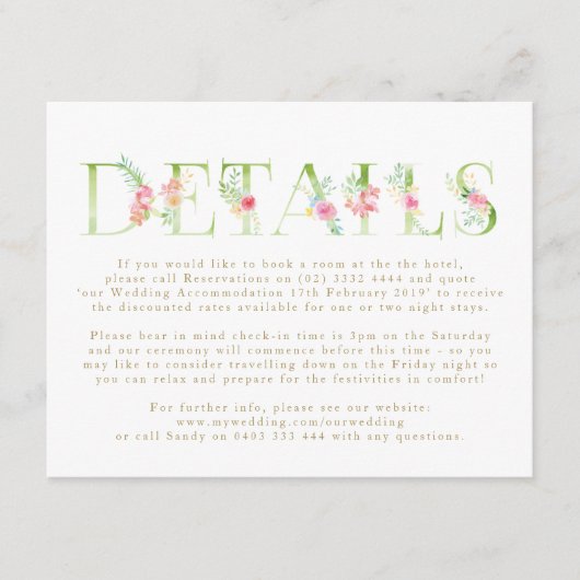 水色フローラ春の結婚式エンクロージャカード エンクロージャーカード (正面)