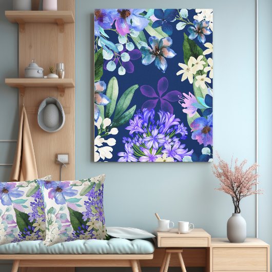 水色フローラ植物性の葉 キャンバスプリント