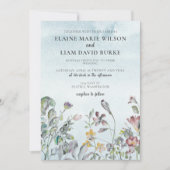 水色フローラ植物性ダスティーブルー結婚ズ 招待状 (正面)