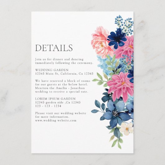 水色フローラ植物性春の結婚式詳細 エンクロージャーカード (正面)