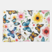 水色フローラ植物模様モノグラムの キッチンタオル (横)