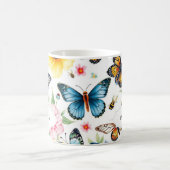 水色フローラ植物模様モノグラムの コーヒーマグカップ (中央)