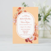 水色フローラ植物赤オレンジ結婚色 招待状 (スタンド正面)