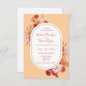 水色フローラ植物赤オレンジ結婚色 招待状 (正面/裏面)