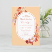 水色フローラ植物赤オレンジ結婚色 招待状 (スタンド正面)