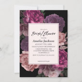 水色フローラ濃いムーディブラックブライダルシャワー 招待状 (正面)