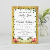 水色フローラ素朴金ゴールド結婚心 招待状 (スタンド正面)