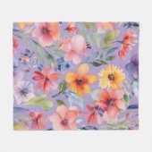 水色フローラ組成物のスケッチ フリースブランケット (正面(横))