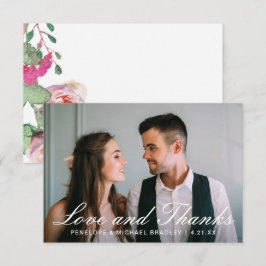 水色フローラ結婚の写真サンキューカード サンキューカード