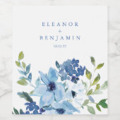 水色フローラ結婚の名前カスタム ワインラベル (シングルラベル)