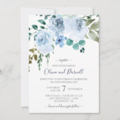 水色フローラ結婚ズ |ネイビー 招待状 (正面)