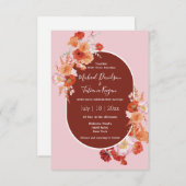 水色フローラ茶色ピンクスタイリッシュ結婚色 招待状 (正面/裏面)