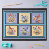 水色フローラ蝶のタイルのデコページ 薄葉紙 (クラフト)