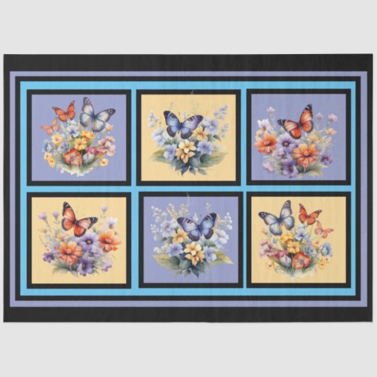 水色フローラ蝶のタイルのデコページ 薄葉紙 (正面)