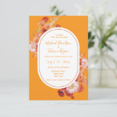 水色フローラ赤オレンジ色シック結婚シック 招待状 (スタンド正面)