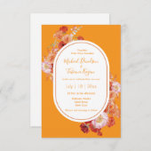 水色フローラ赤オレンジ色シック結婚シック 招待状 (正面/裏面)