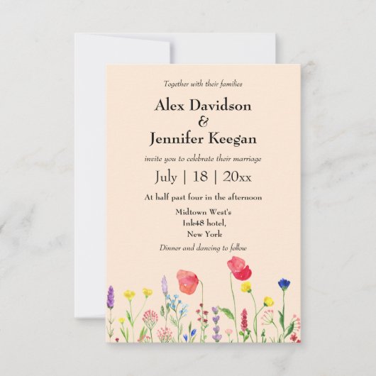 水色フローラ野草植物性結婚植物 招待状 (正面)