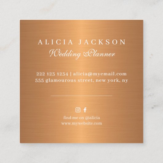 水色フローラ金属銅ウェディングプランナー スクエア名刺 (裏面)