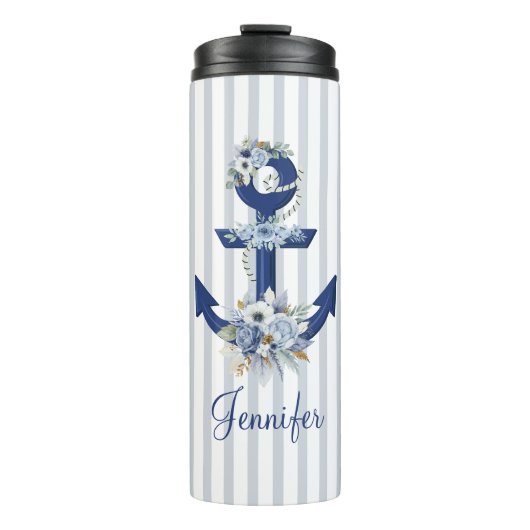水色フローラ青航海のストライプ名 タンブラー (正面)